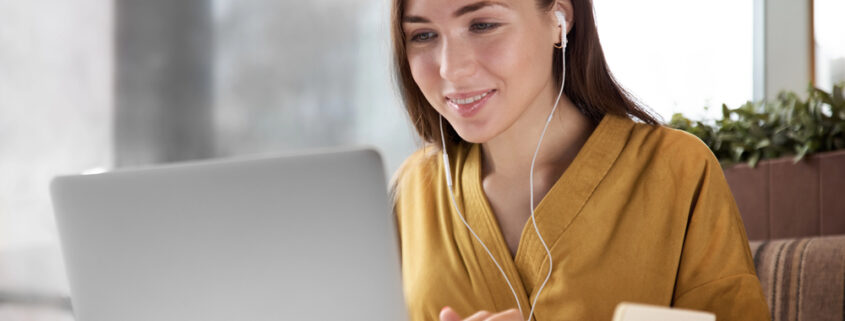 A woman using online hypnotherapy, Cognitive hypnotherapy in Colchester and online